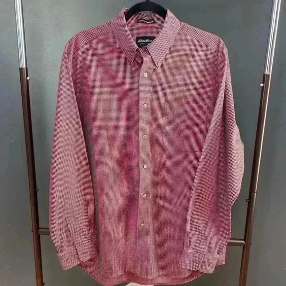 Eddie Bauer Mens M Button Down Wrinkle Resistant Red Plaid Long Sleeve Shirt - Picture 2 of 11